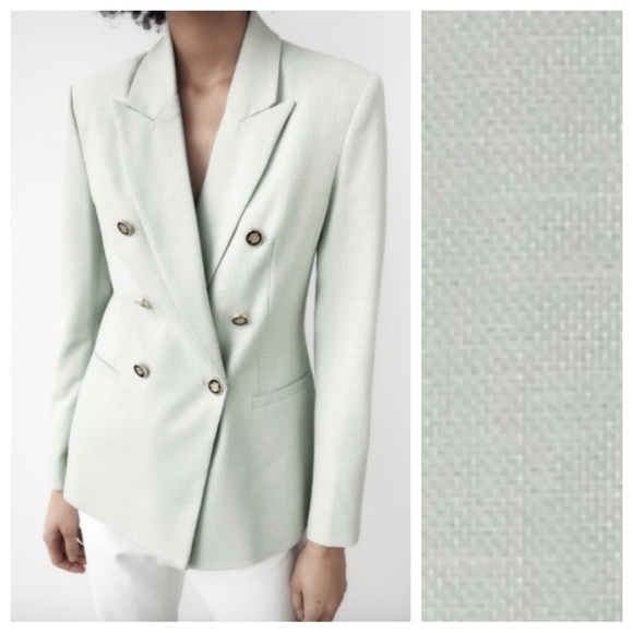 NWT. Zara Light Green Double Breasted Blazer. Size S. - Picture 1 of 13